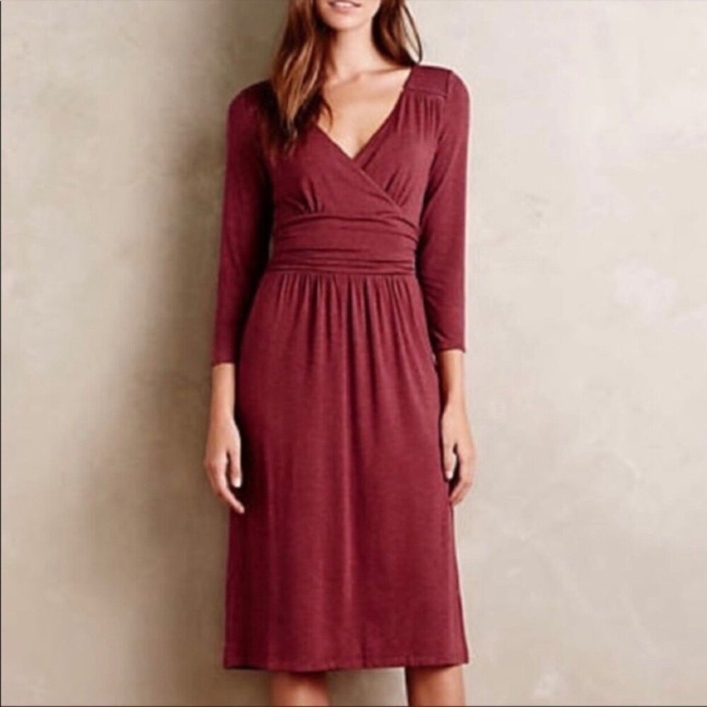 Anthropologie Maeve Women's Long Sleeve Galena Dress Wine Board Size Large